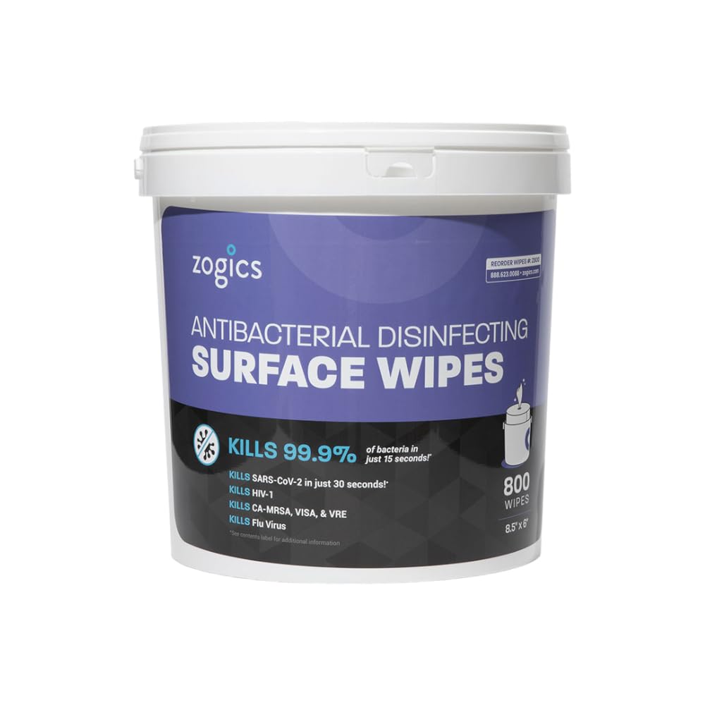 Zogics wipes dispensed from a top-pull dispenser for easy use.