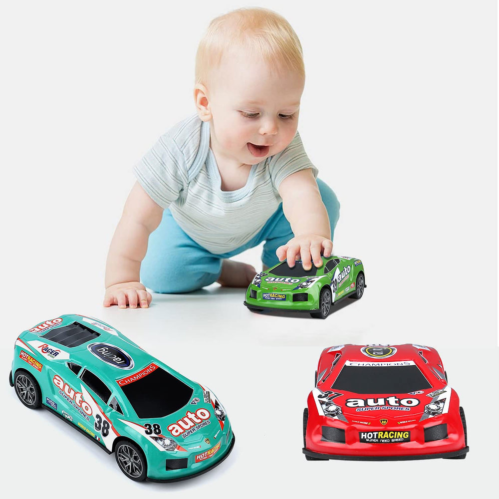ZOHANINDL blue friction car, rear view, glossy finish and durable build.