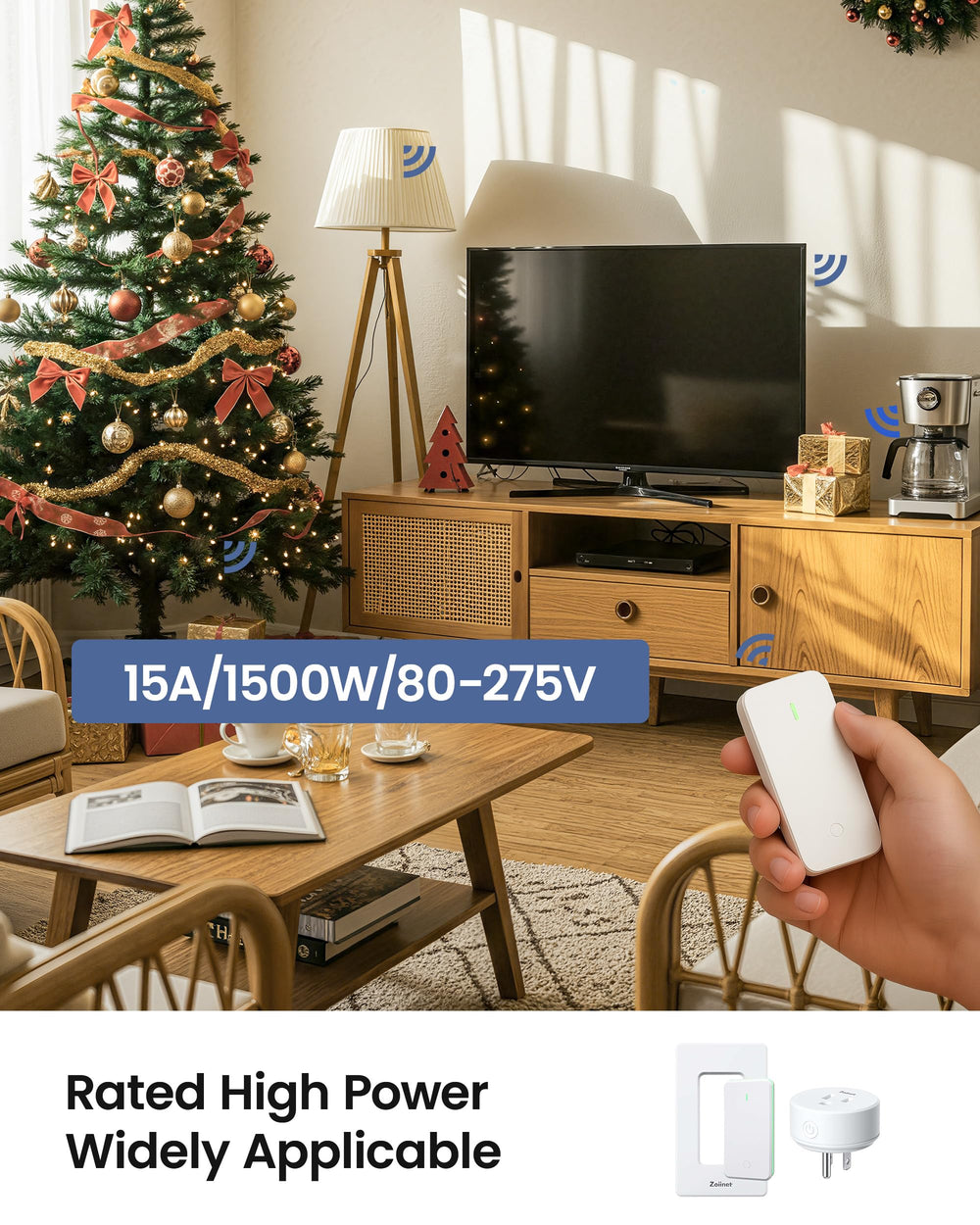 Zoiinet 1500W-capacity outlet powering lights and small appliances safely