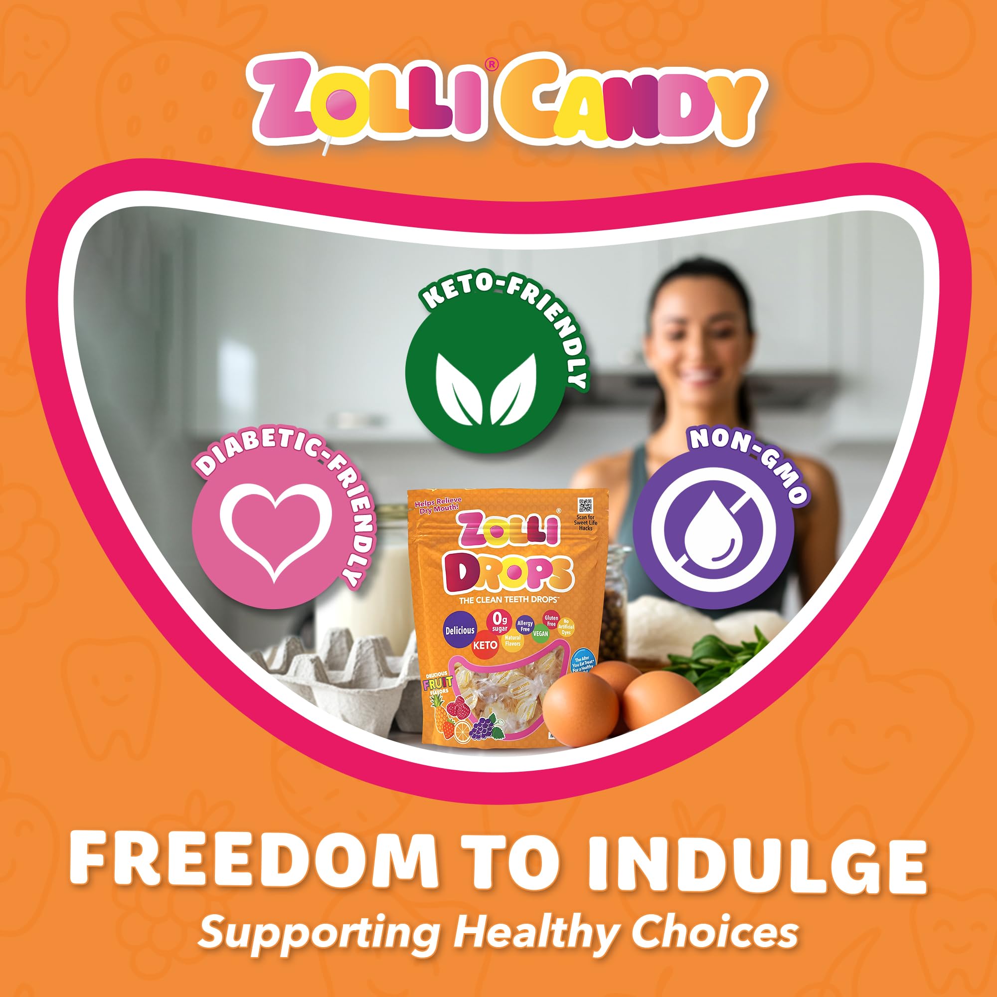 Zolli Drops packaging shows keto and diabetic-friendly icons.