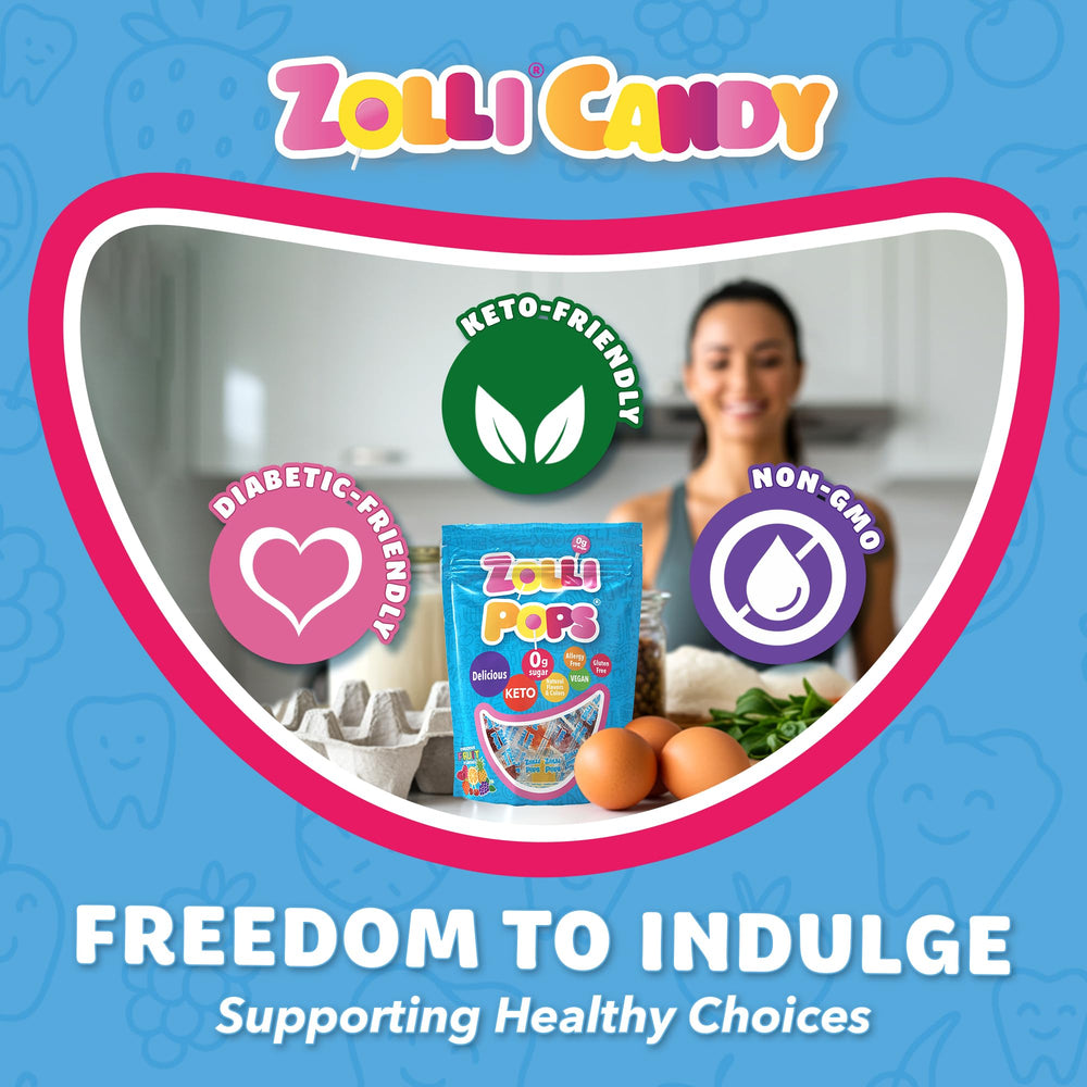 Zollipops allergen-free label communicates gluten-free dairy-free and nut-free safety.