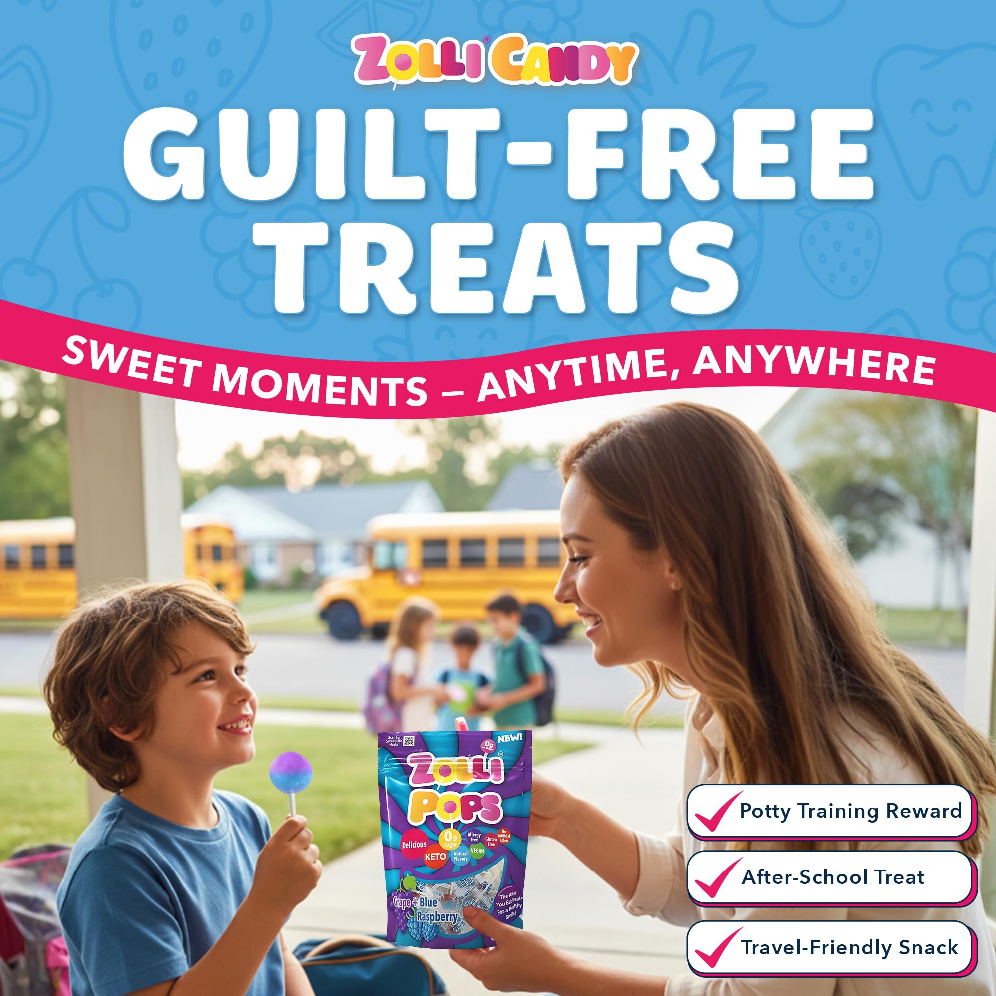Zollipops lunchbox pack demonstrating kid-friendly, dye-free candy