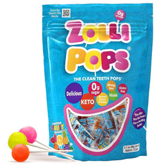 Zollipops clean teeth lollipops packaging shows a sugar-free, kid-friendly candy option.