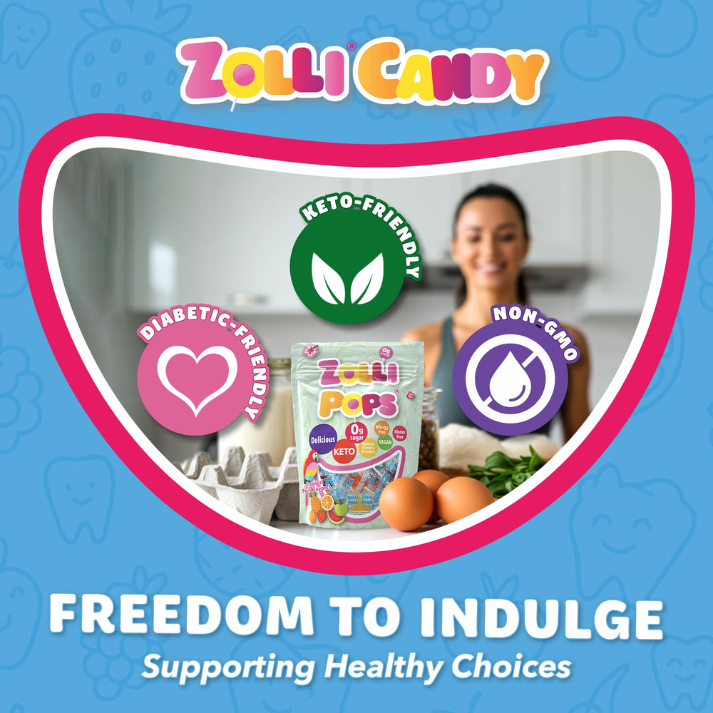 Zollipops individually wrapped pops show portability and no-sugar indulgence anywhere.