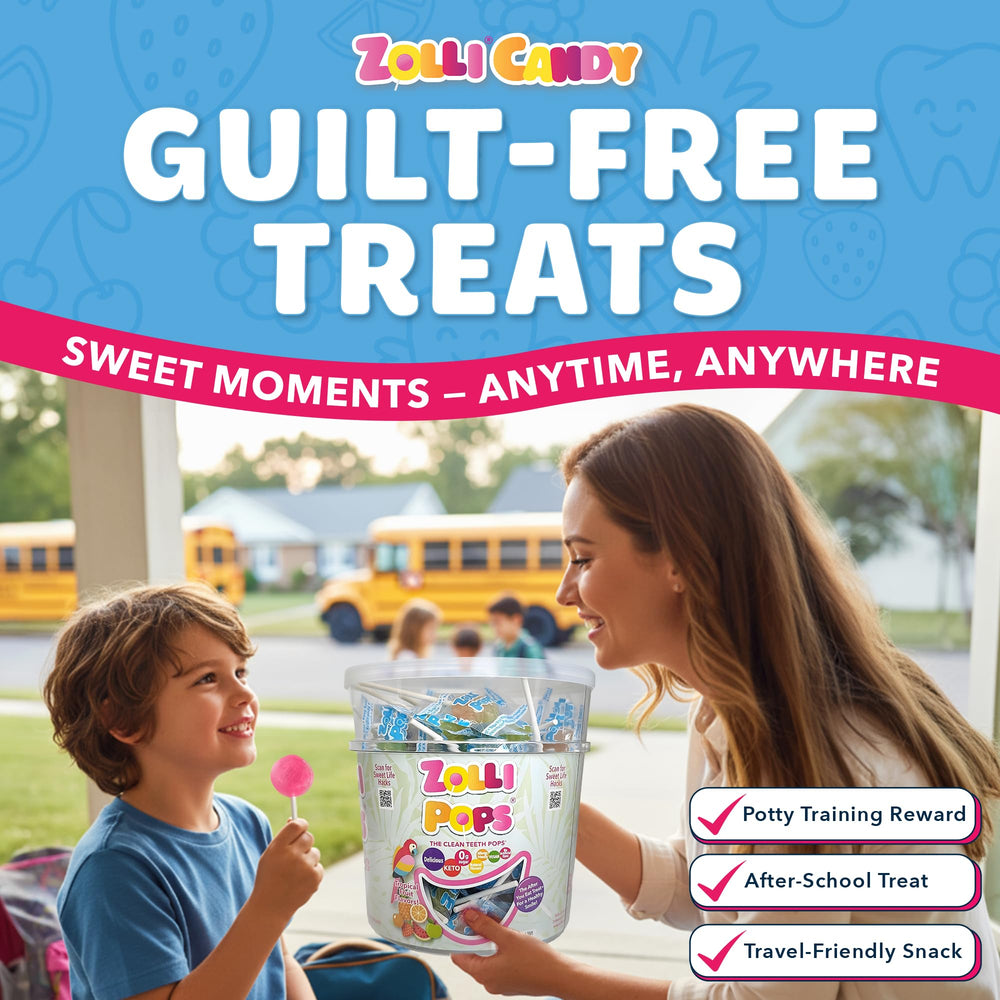 Zollipops packaging is lunchbox friendly and travel ready for sugar free treats anywhere