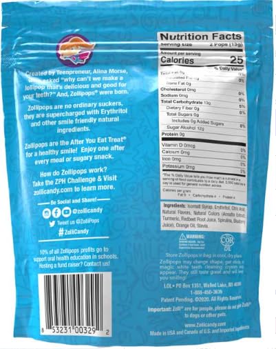 Zollipops sugar-free xylitol lollipops with stevia for a fresher mouth after meals.