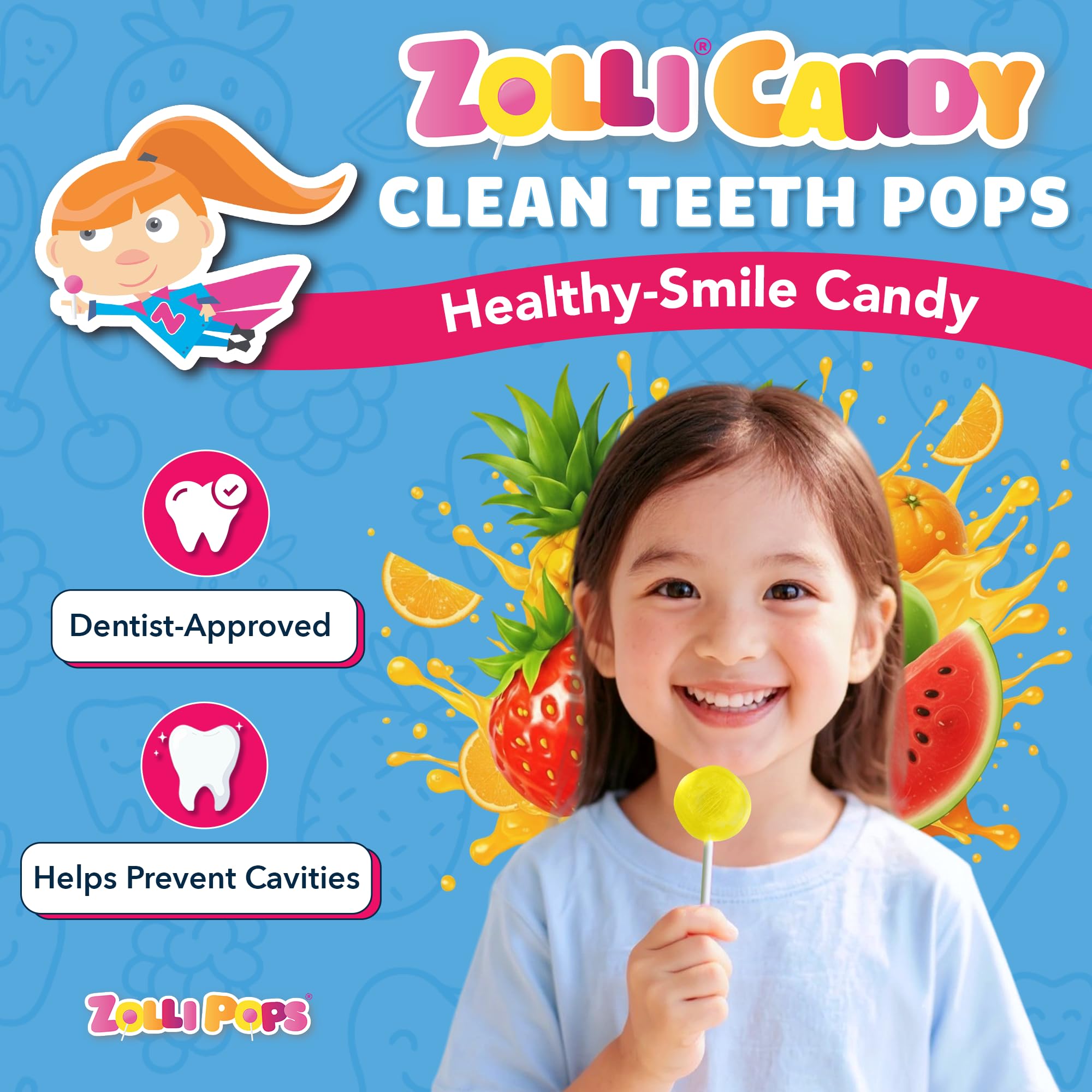 Zollipops tropical flavor lollipops for kids and adults, sugar-free with dental-friendly benefits.
