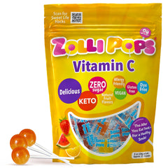 Zollipops Vitamin C Clean Teeth Pops bottle showing a bright, sugar-free treat for a healthy smile
