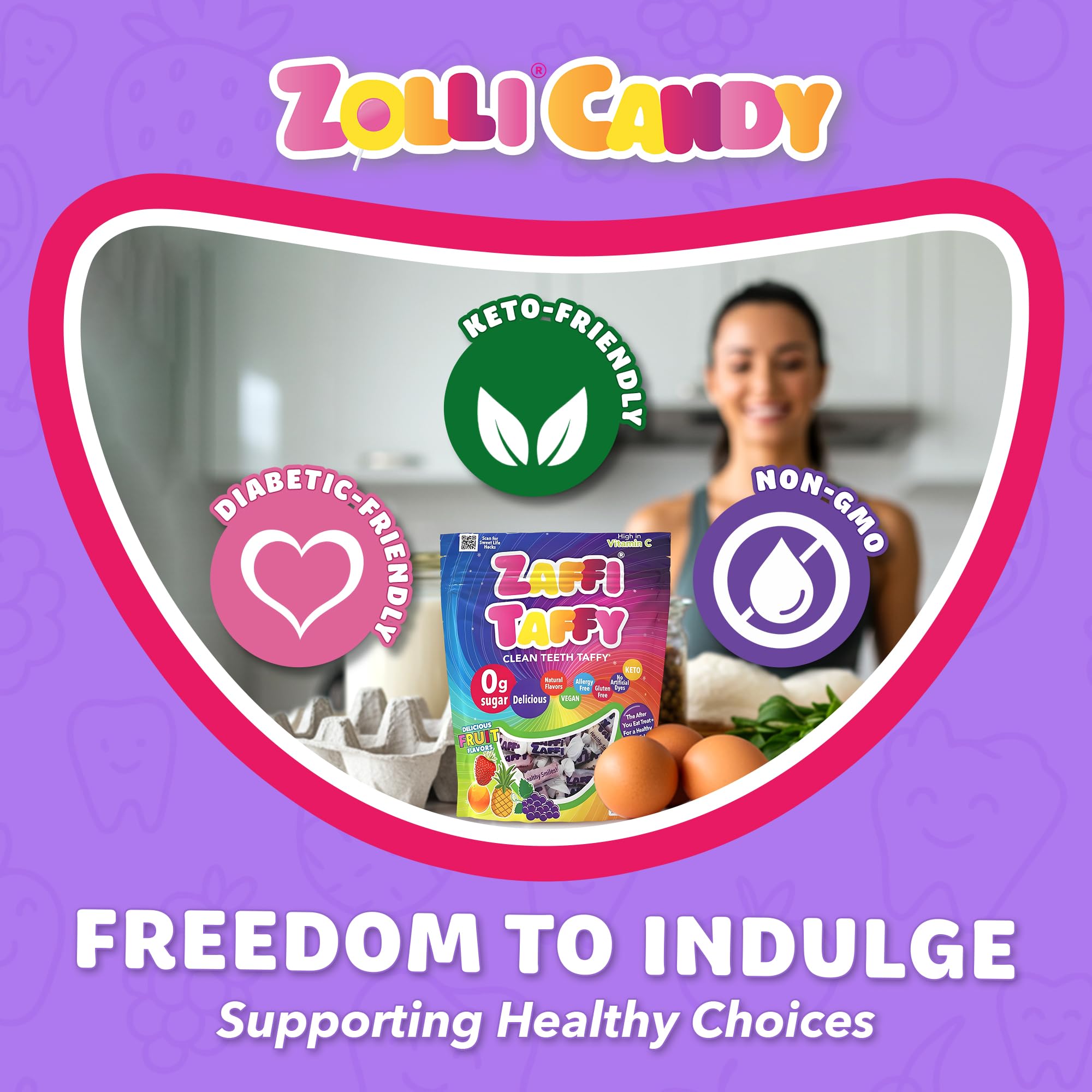 Zollipops Zaffi Taffy single-wrap shown for portable post-meal snacking