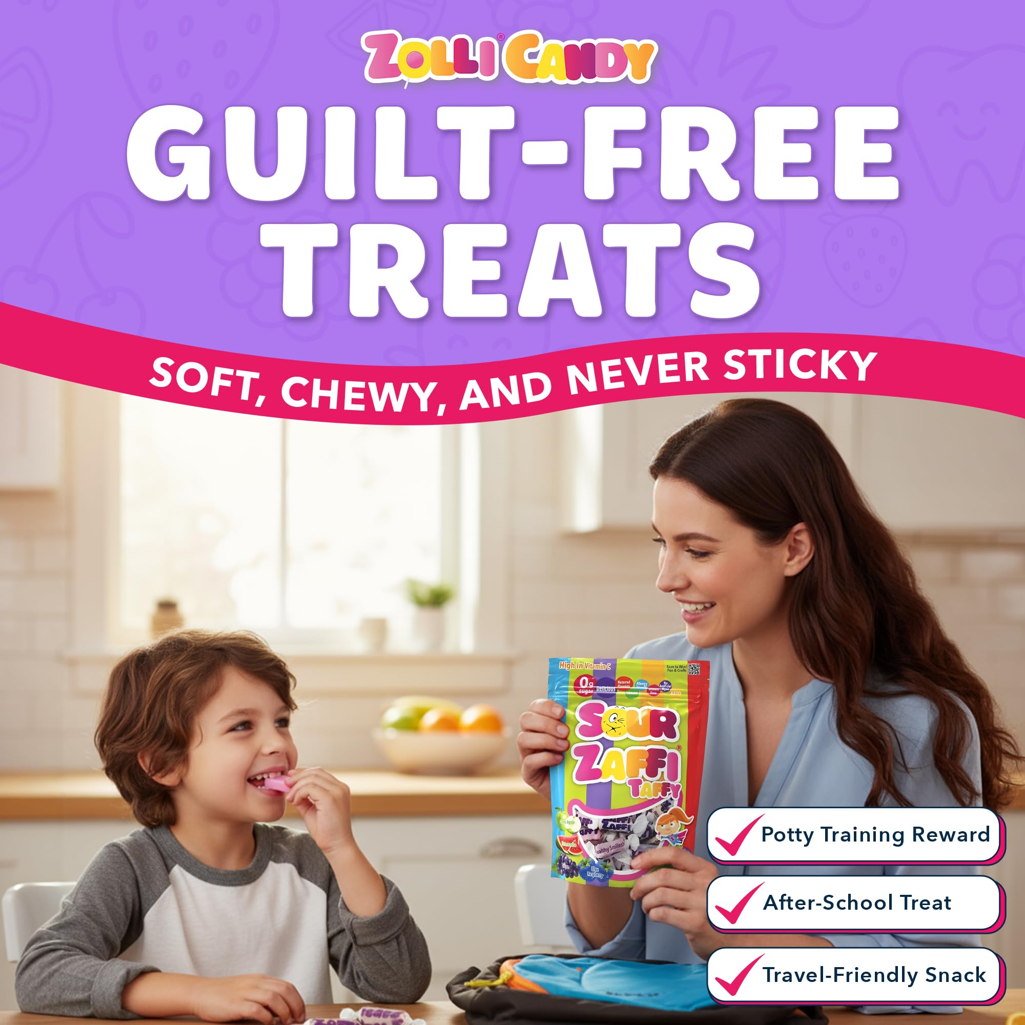 Grape Zaffi Taffy Sour piece, bold aroma for school snacks
