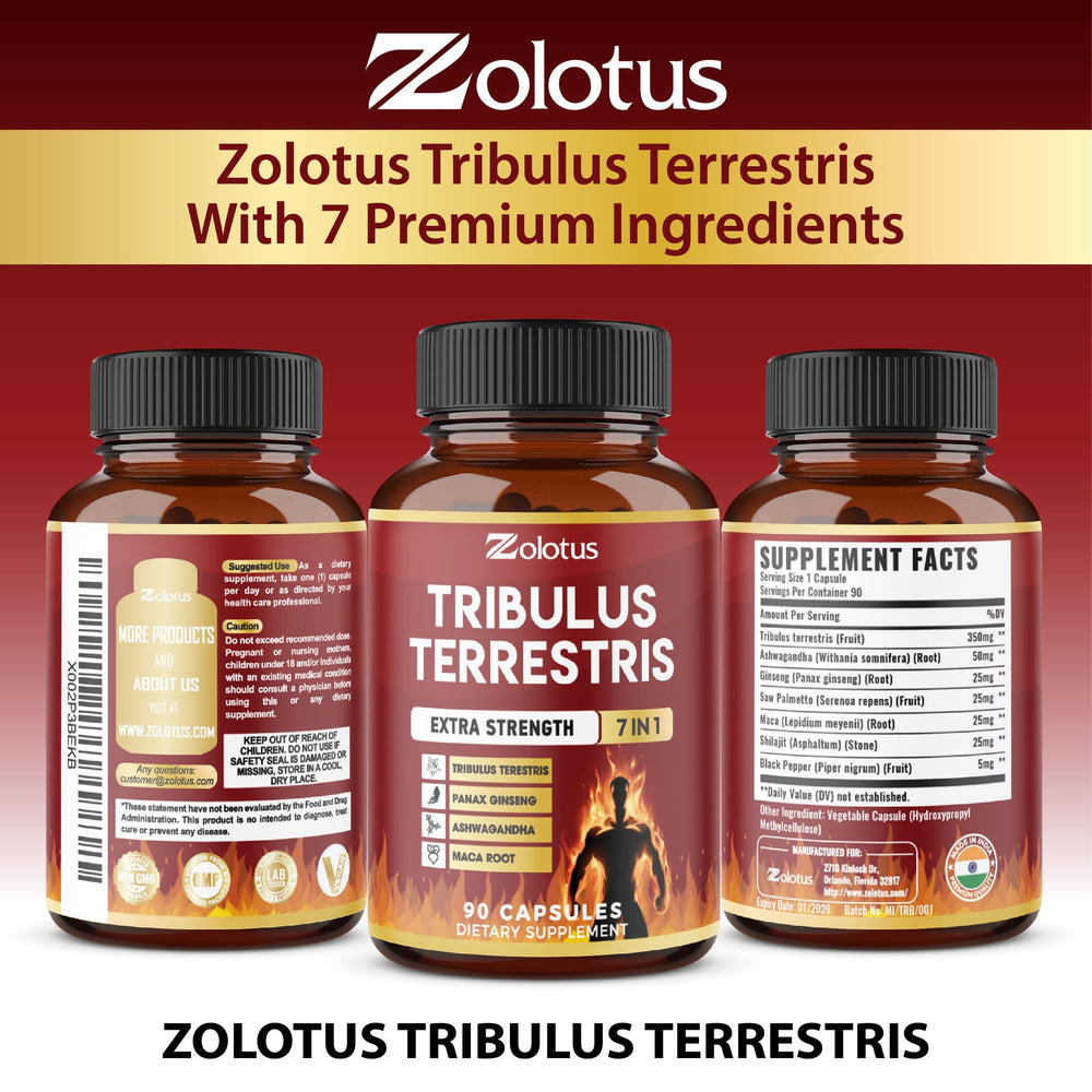 Zolotus ingredients list shows Tribulus Terrestris and companions.