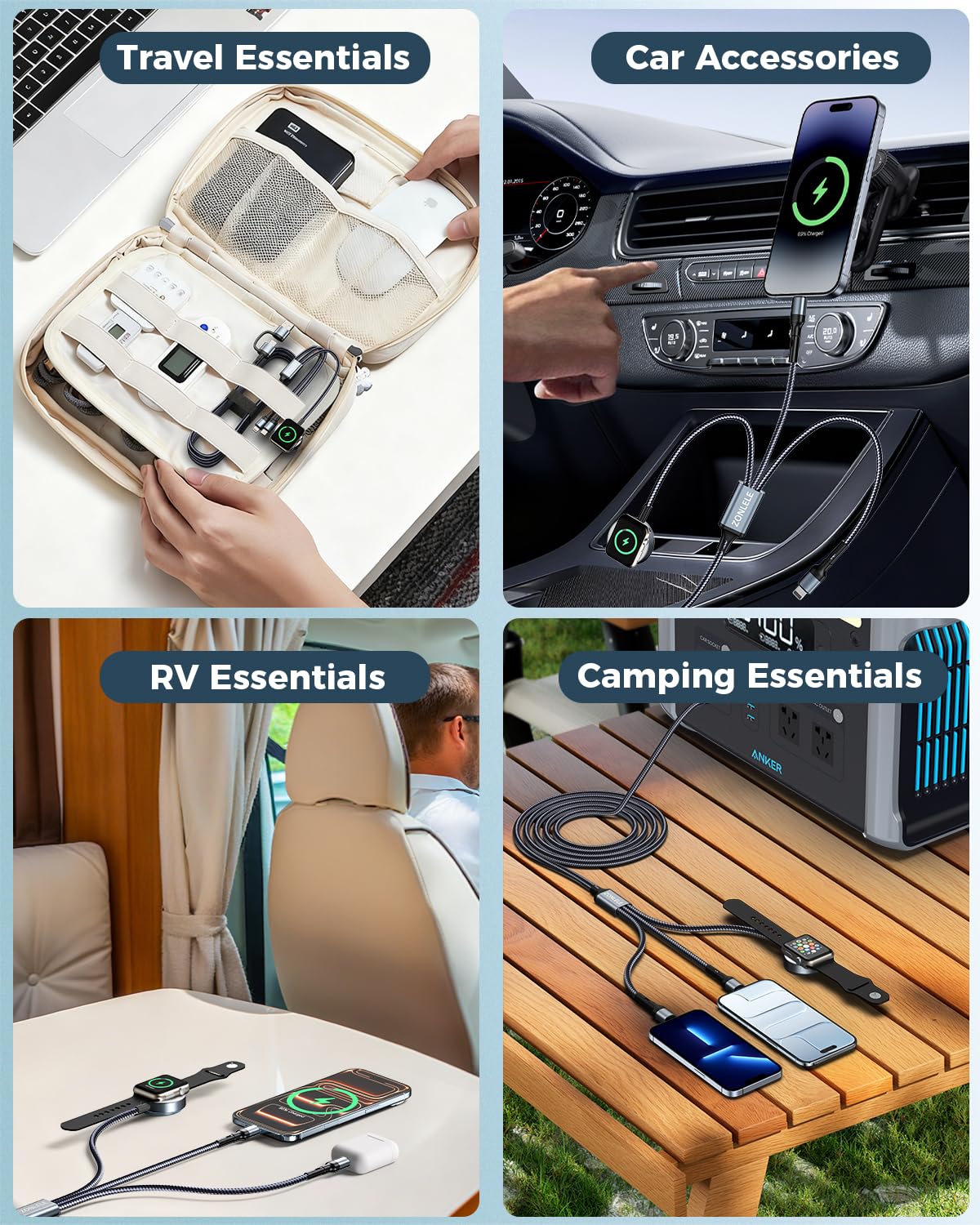 ZONLELE car camping charger enables multi-device power on trips.