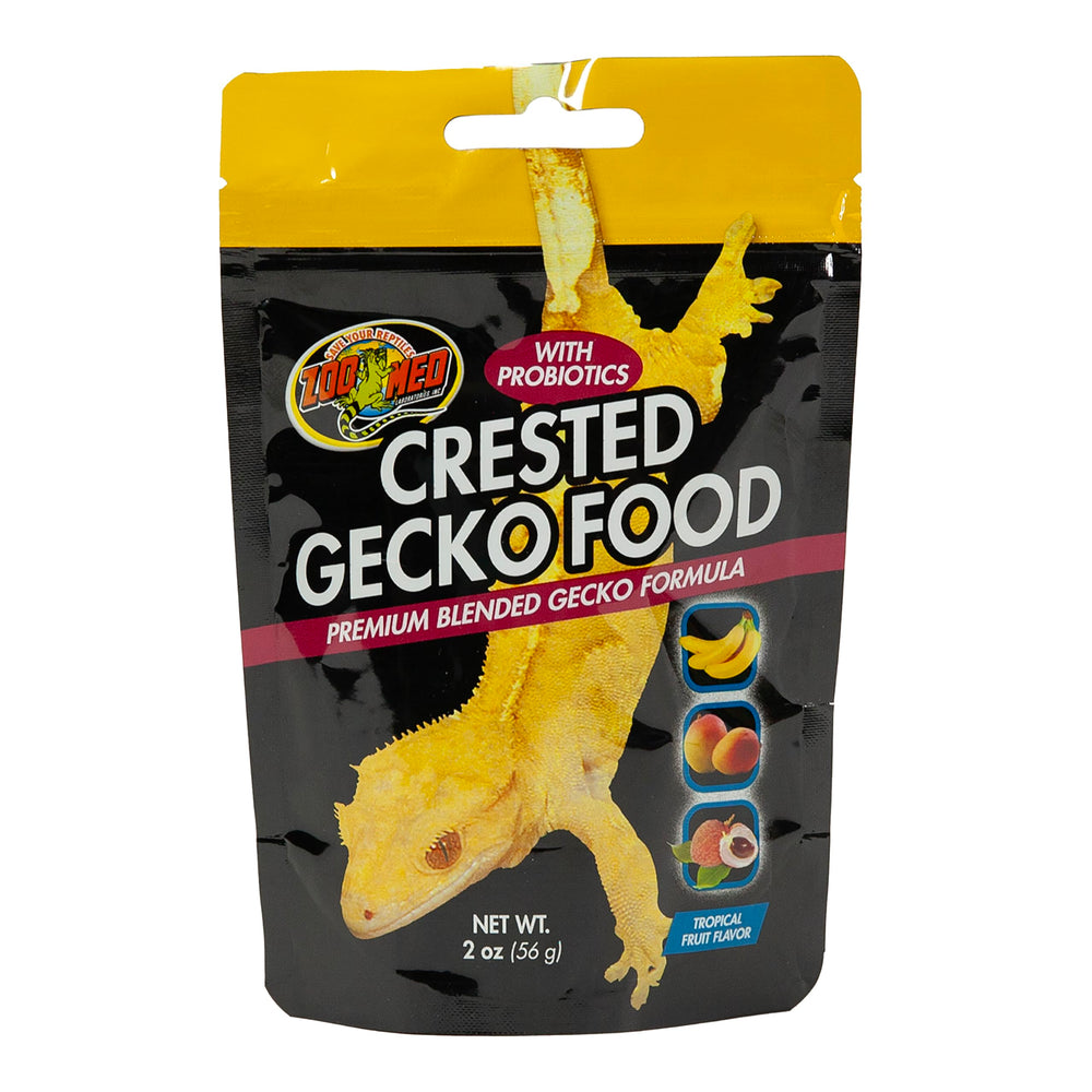 Zoo Med Tropical Fruit Flavor Crested Gecko Food packaging showing the 2 oz container