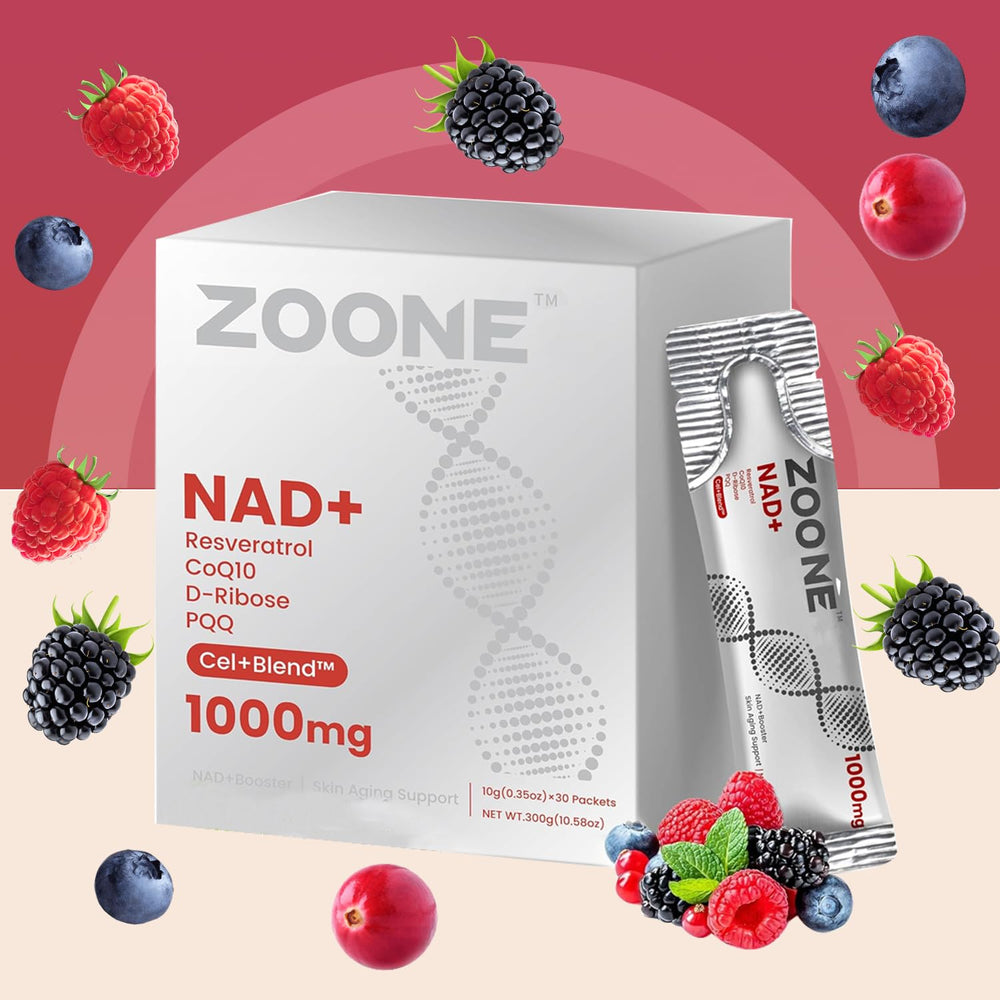 Zoone NAD Resveratrol daily-use scene shows morning routine energy boost.