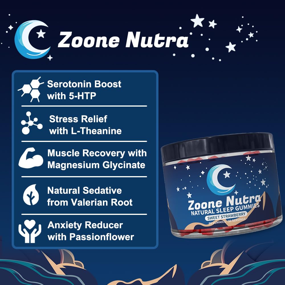 Ingredient blend of 5-HTP L-Theanine magnesium valerian in Zoone Nutra Sleep Gummies