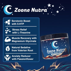 Ingredient blend of 5-HTP L-Theanine magnesium valerian in Zoone Nutra Sleep Gummies