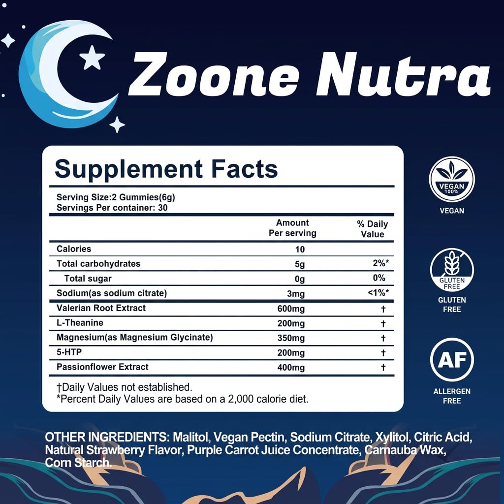 Packaging shows vegan and halal credentials for Zoone Nutra Sleep Gummies