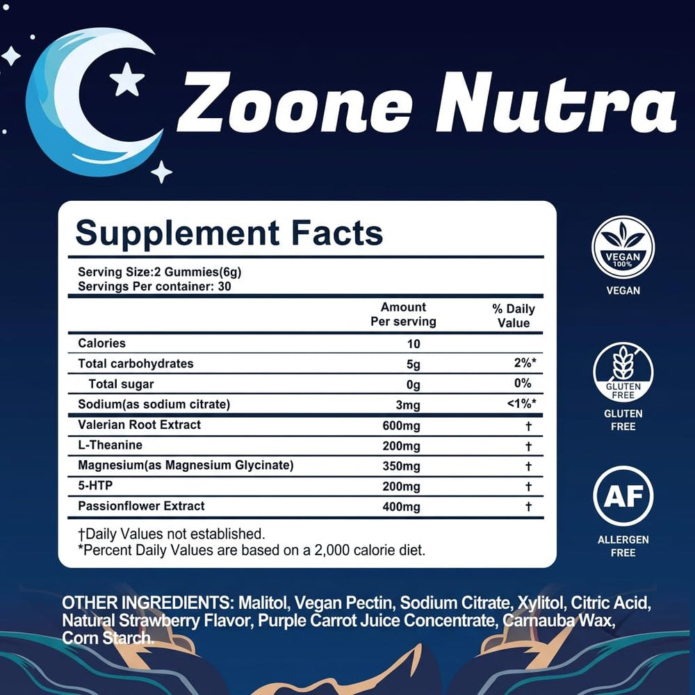 Packaging shows vegan and halal credentials for Zoone Nutra Sleep Gummies