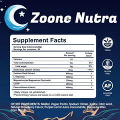 Packaging shows vegan and halal credentials for Zoone Nutra Sleep Gummies