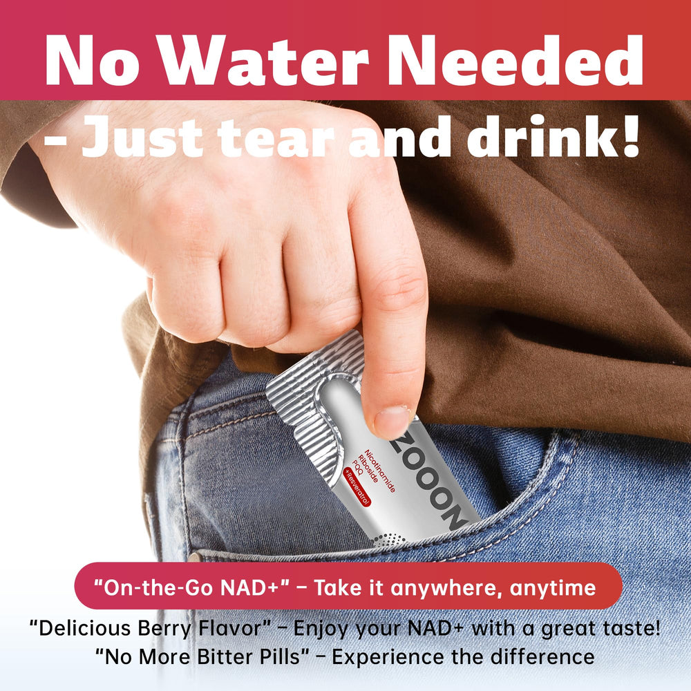 Zooone NAD+ absorption concept image communicates superior absorption from the liquid formula.