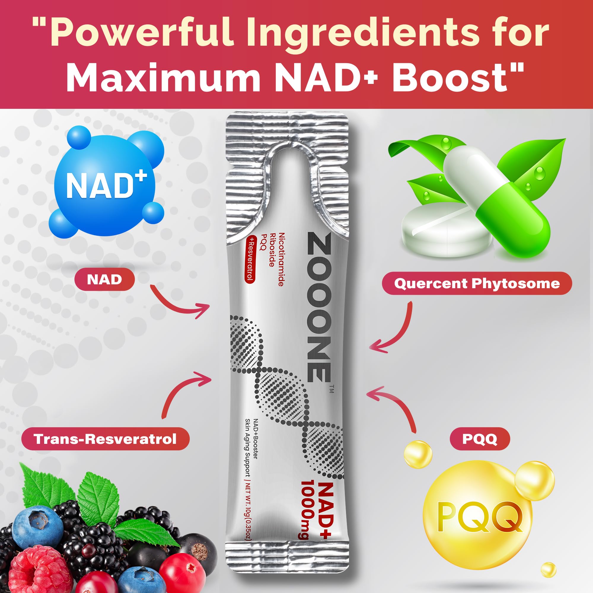 Zooone NAD+ liquid-form closeup highlights smooth absorption and easy daily use.