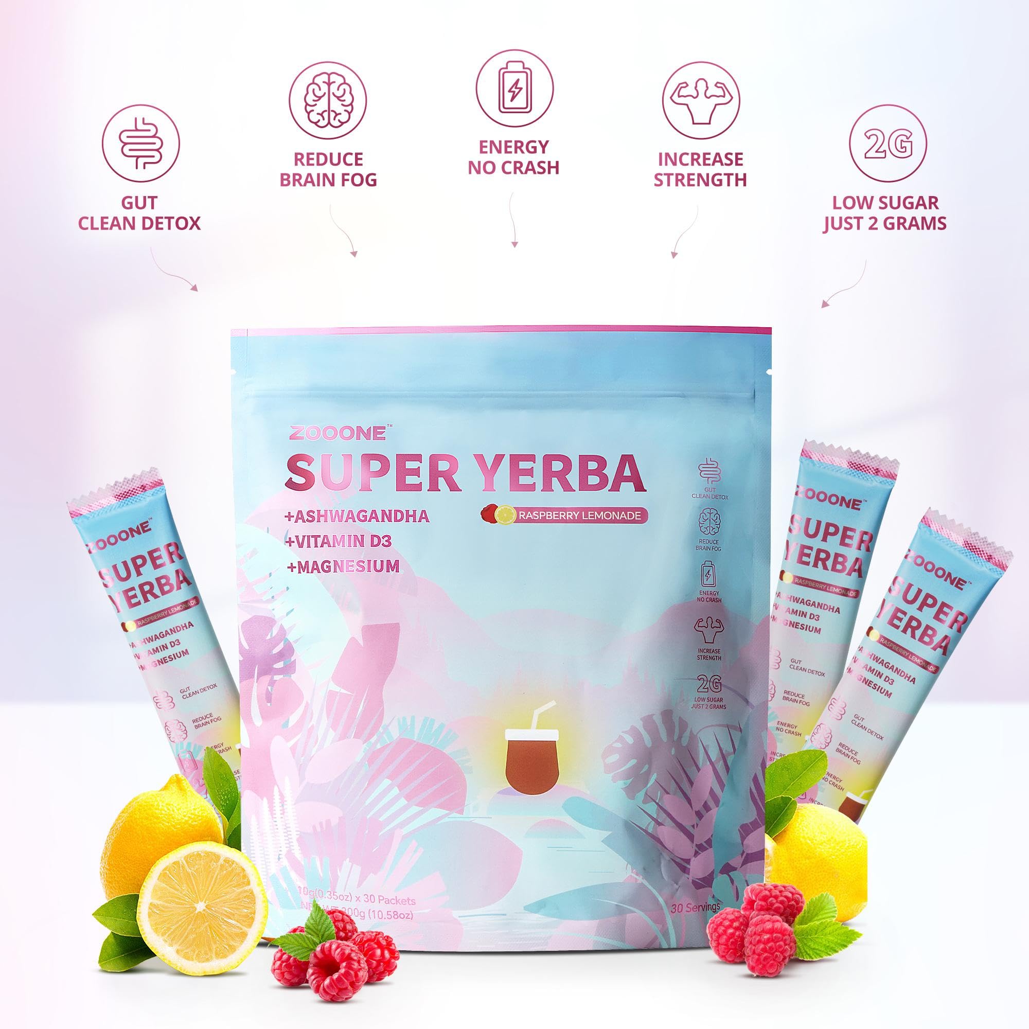 ZooOne Raspberry Lemonade Instant Powder – easy to measure, ideal for on-the-go focus.