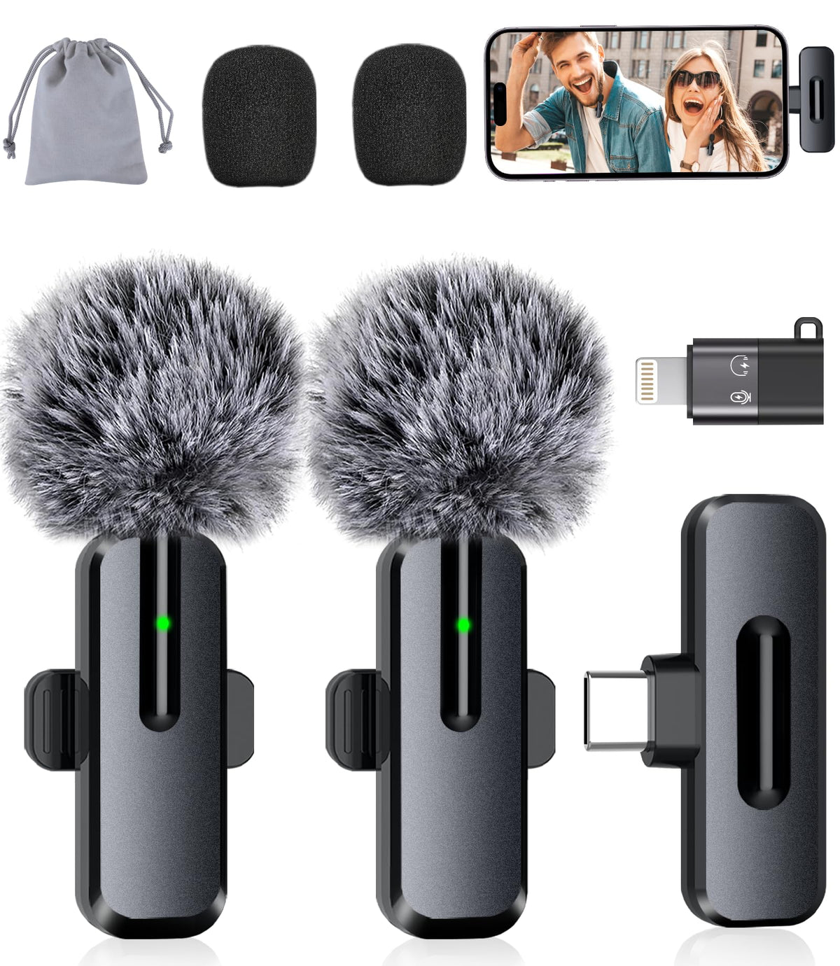 ZOPPLM wireless mini mic attached to iPhone during setup for seamless mobile filming.