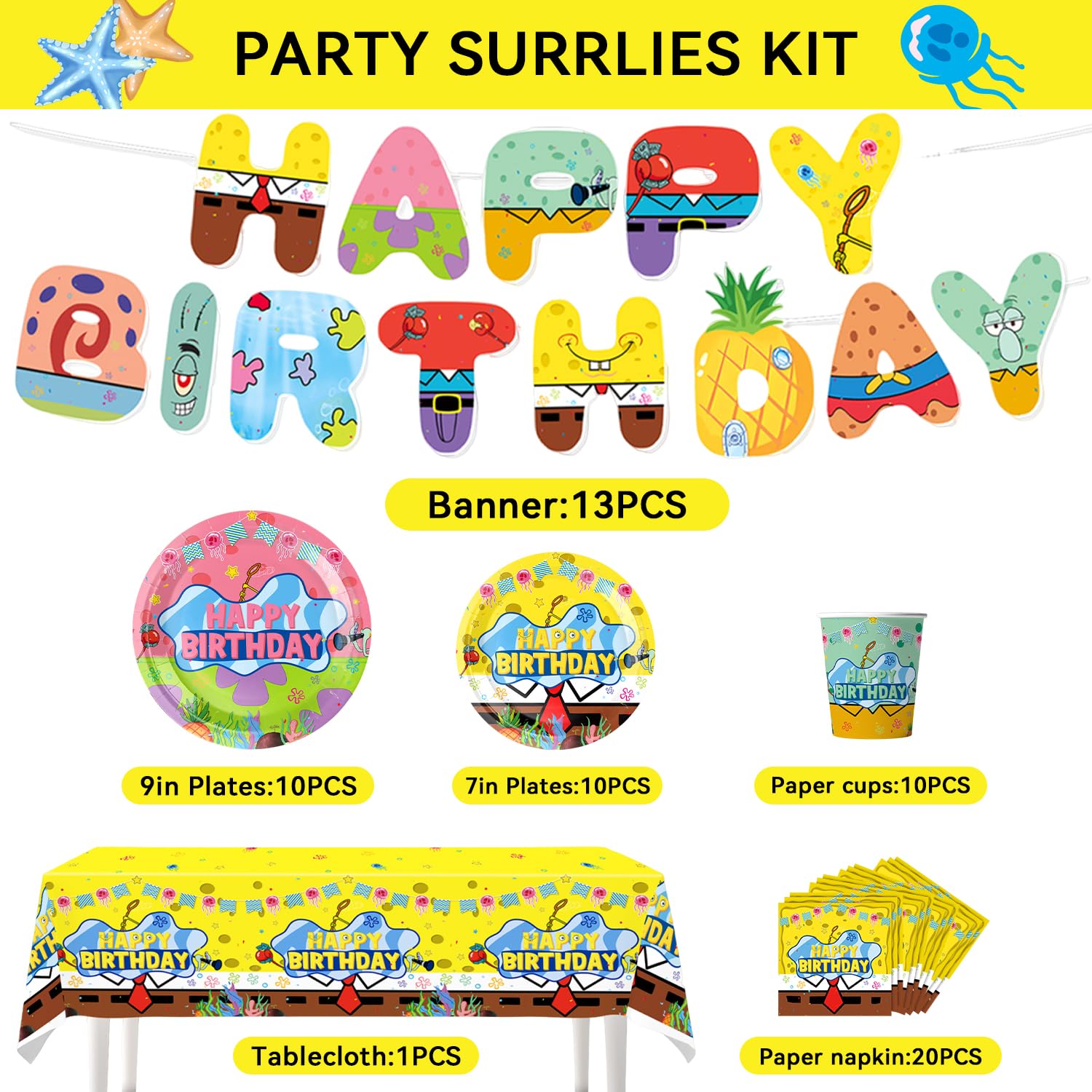 Zorpex cartoon sponge tablecloth brightens the table while protecting surfaces