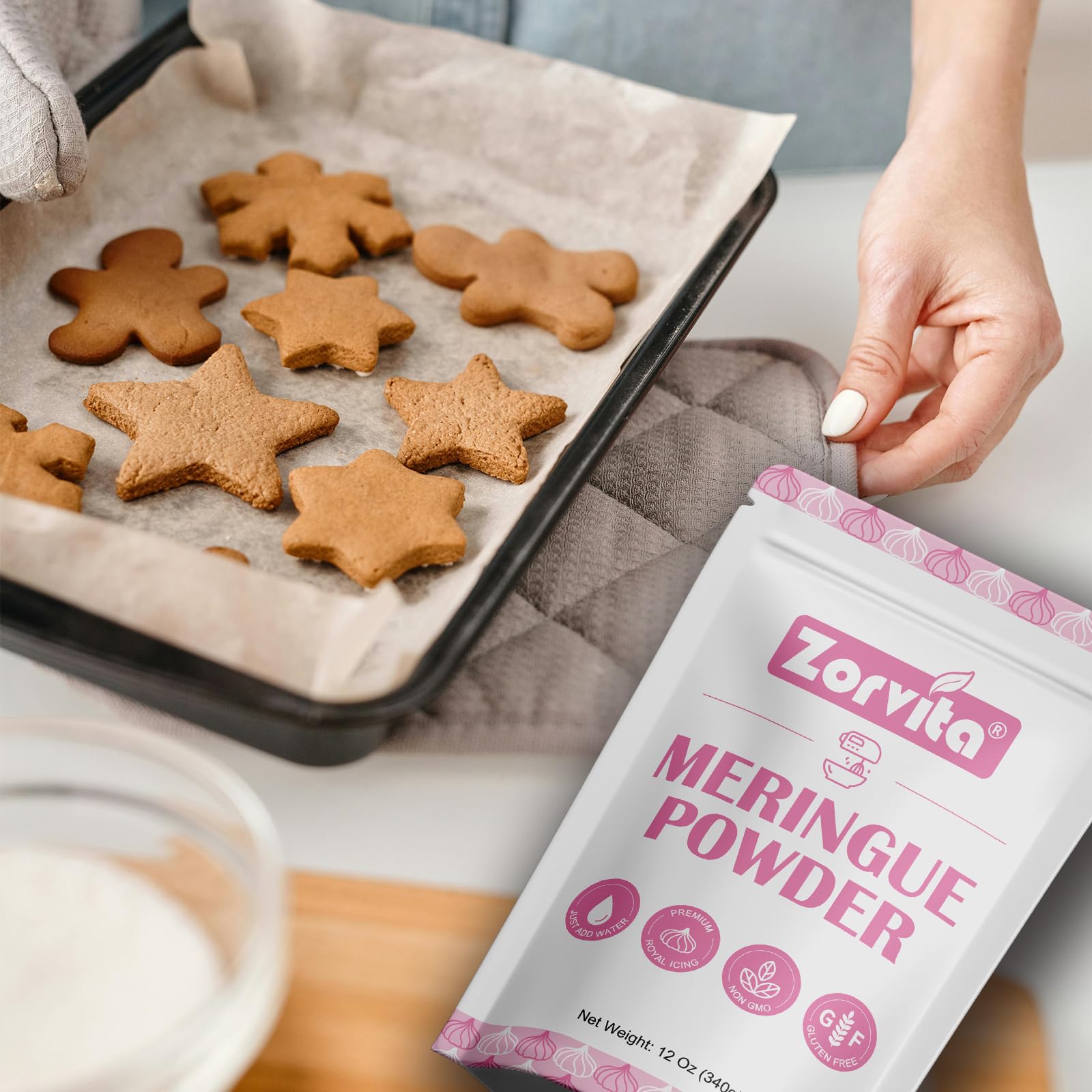 ZORVITA meringue powder stays shelf-stable and mess-free.