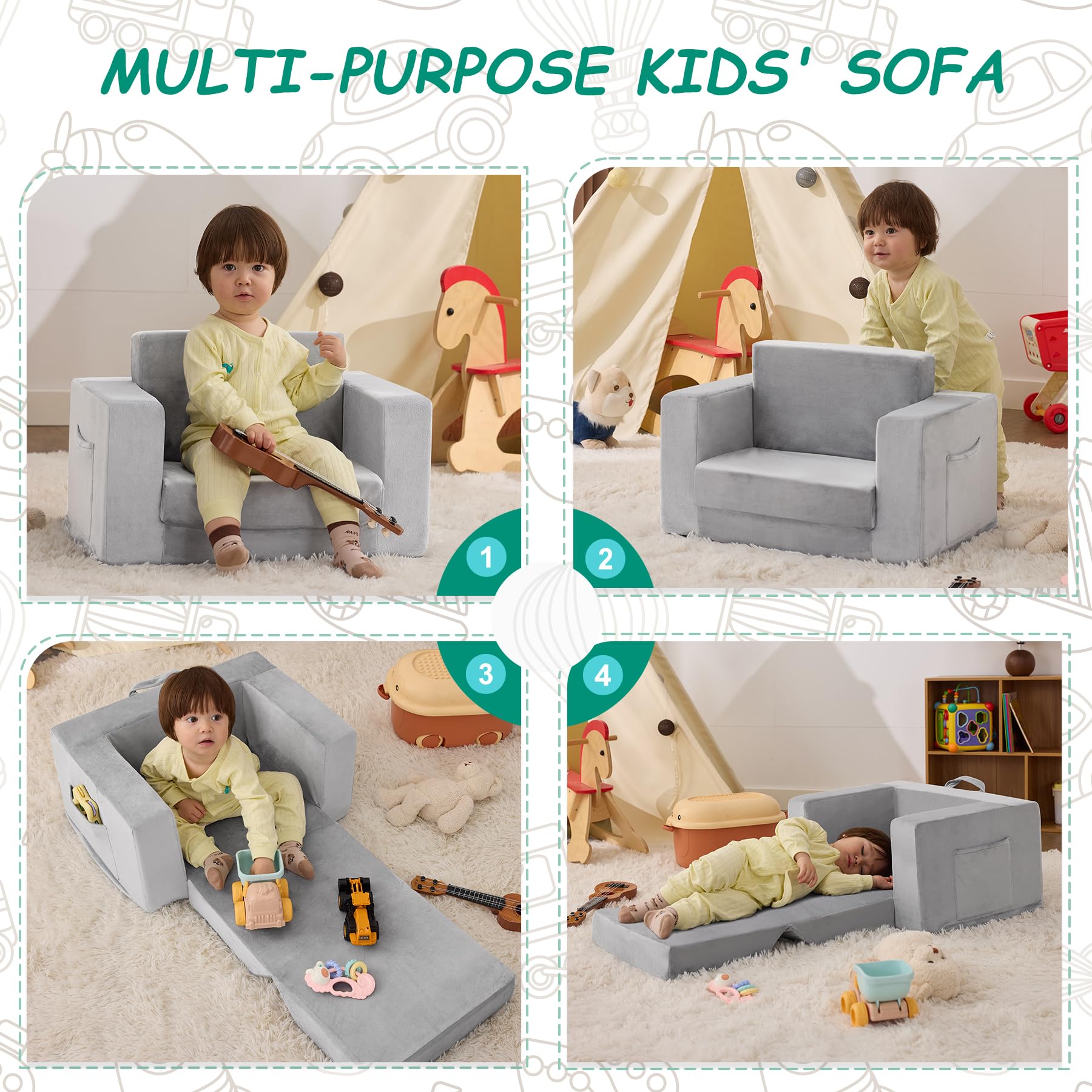 Zorvoxz Kids Couch machine-washable slipcover keeps fabrics fresh.