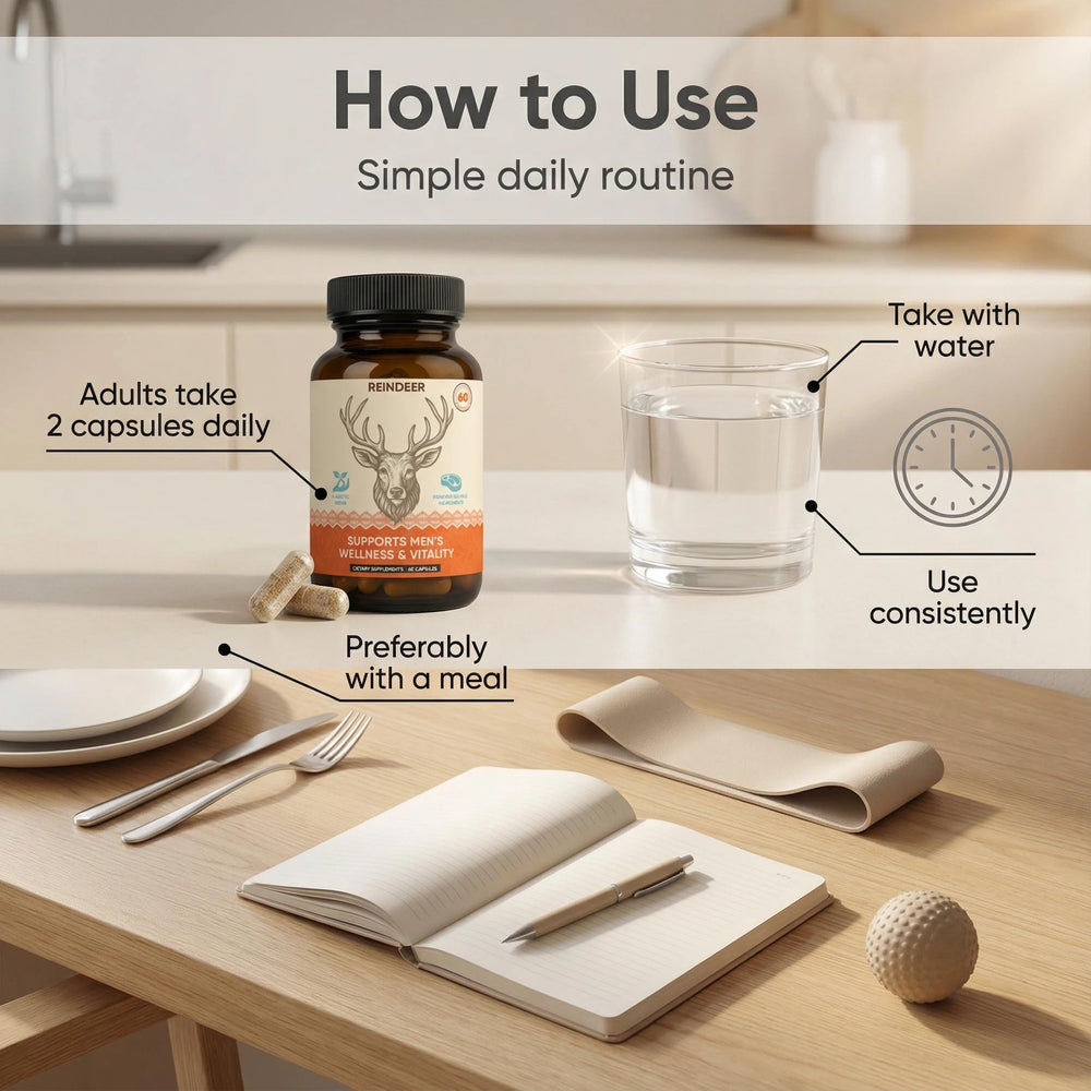 Zotreval Reindeer Organ capsules shown in a morning routine