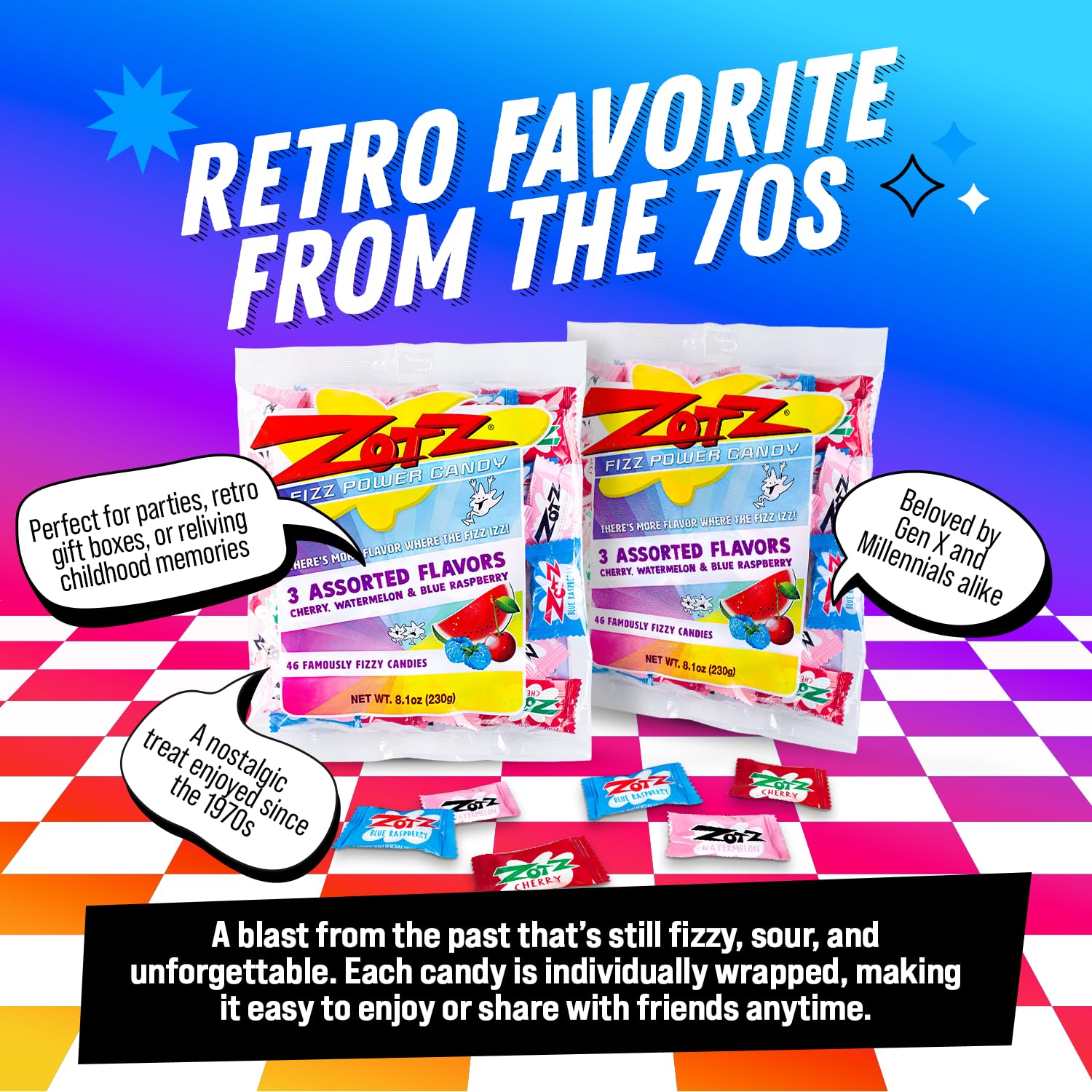 Zotz Fizzy Candy blue raspberry shell adds fruity crunch