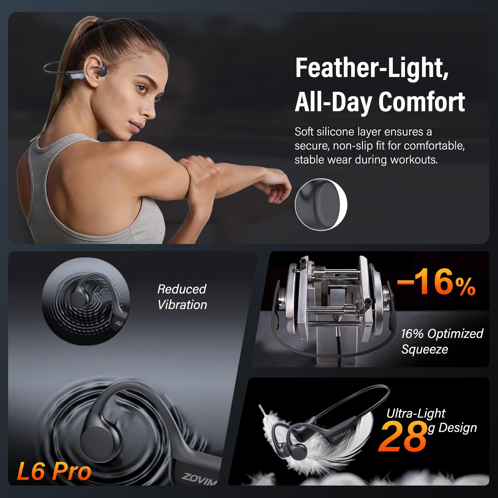 ZOVIMAX dual-driver open-ear sound delivers fuller bass and detailed highs.