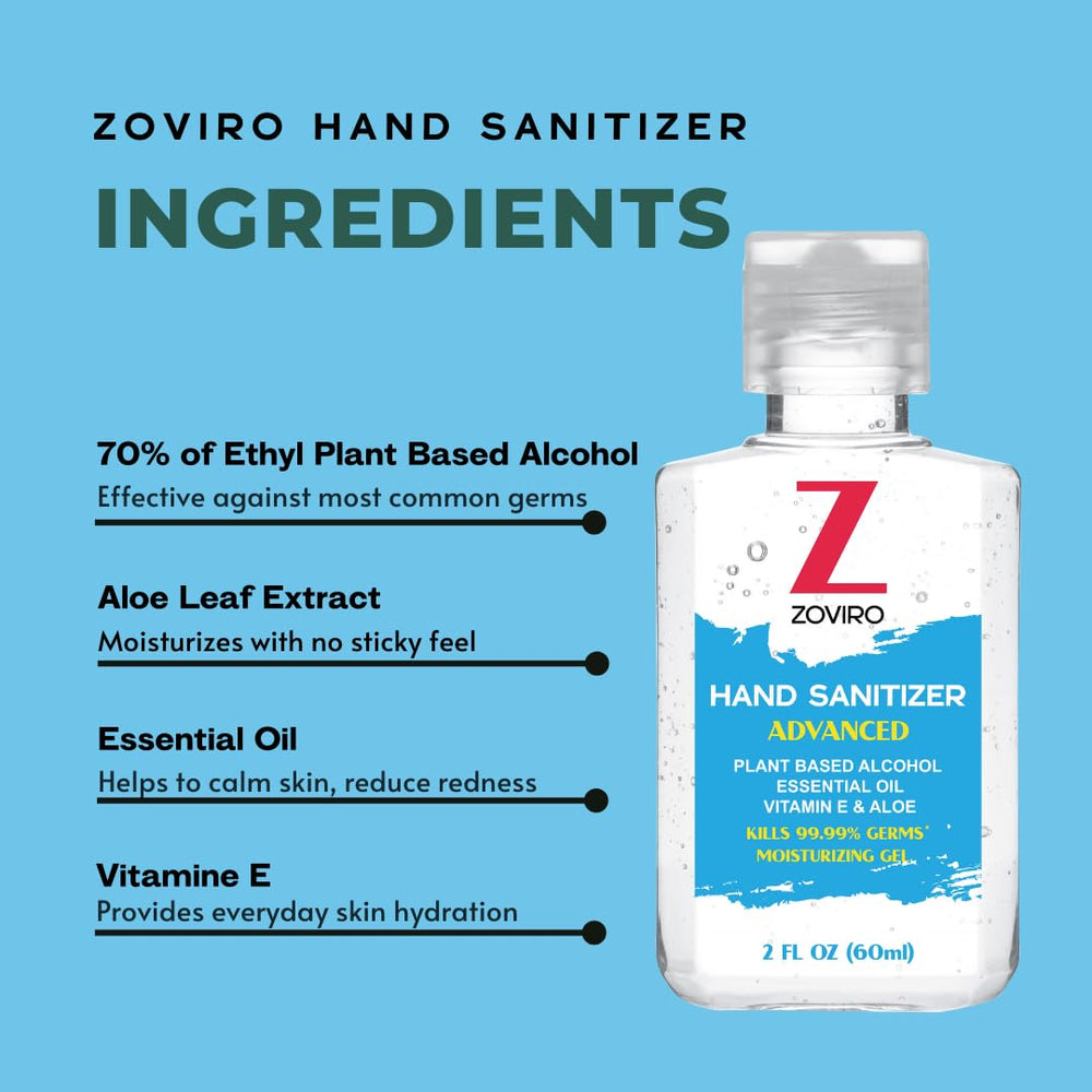 Zoviro moisturizing hand gel with aloe and B5 keeps skin comfortable.