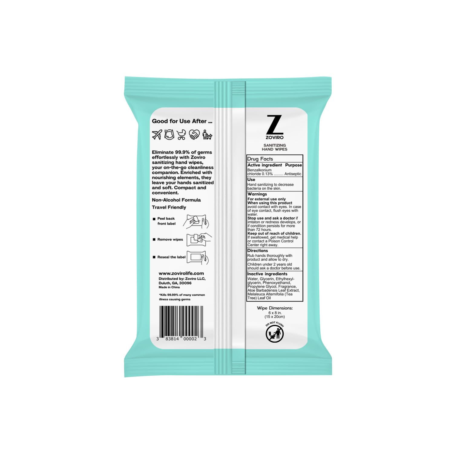 Zoviro tea tree scented wipes on display for easy recognition.