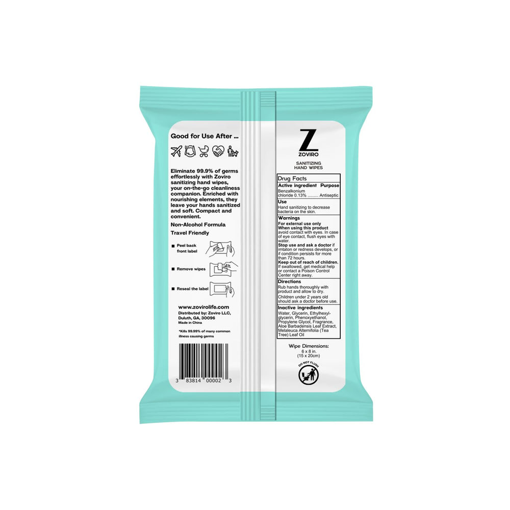 Zoviro tea tree scented wipes on display for easy recognition.
