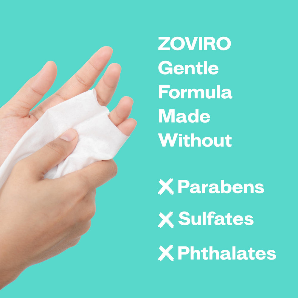 Aloe Vera and Glycerin hydrate while cleansing with Zoviro wipes.