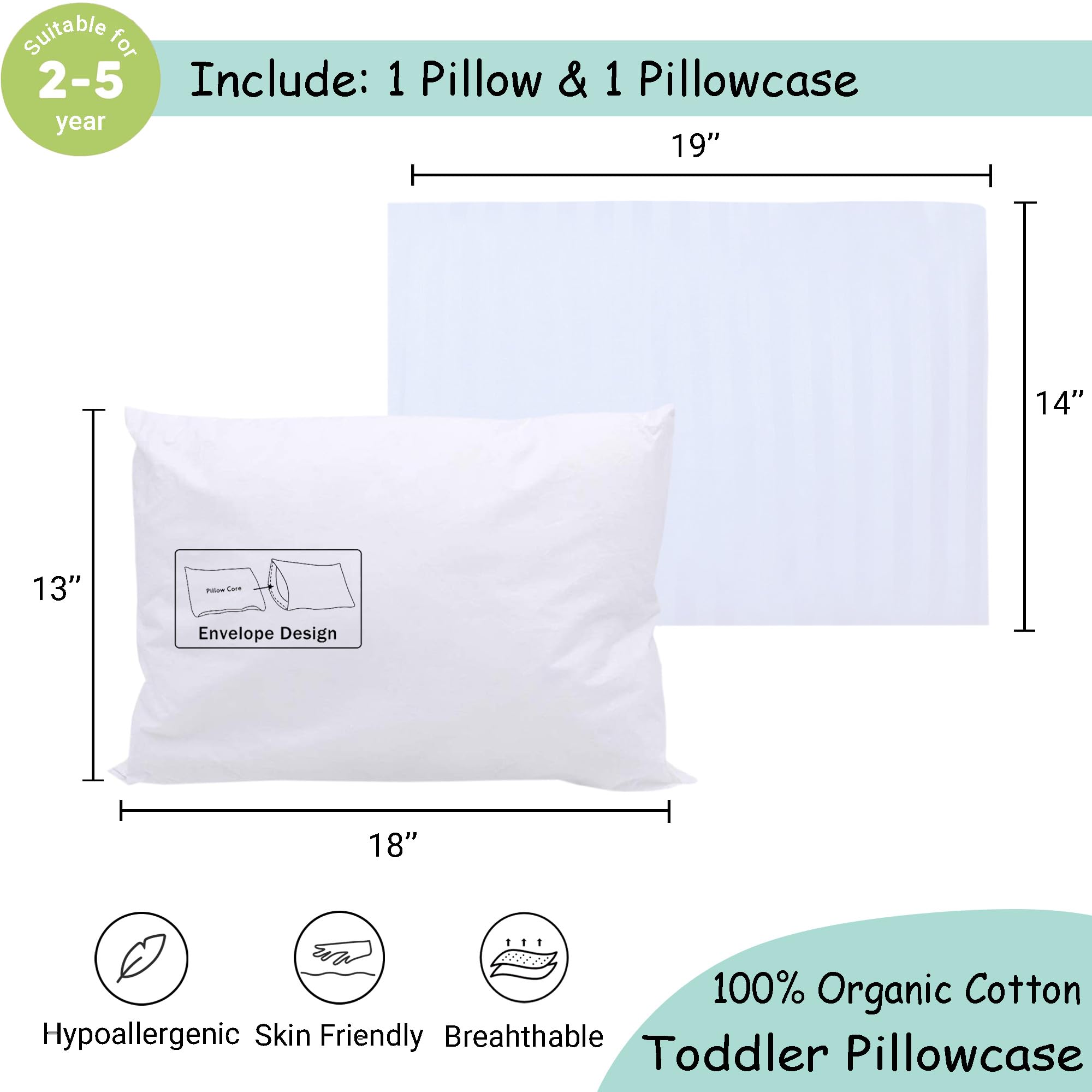 ZPECC pillowcase 14x19, organic cotton for gentle skin contact.