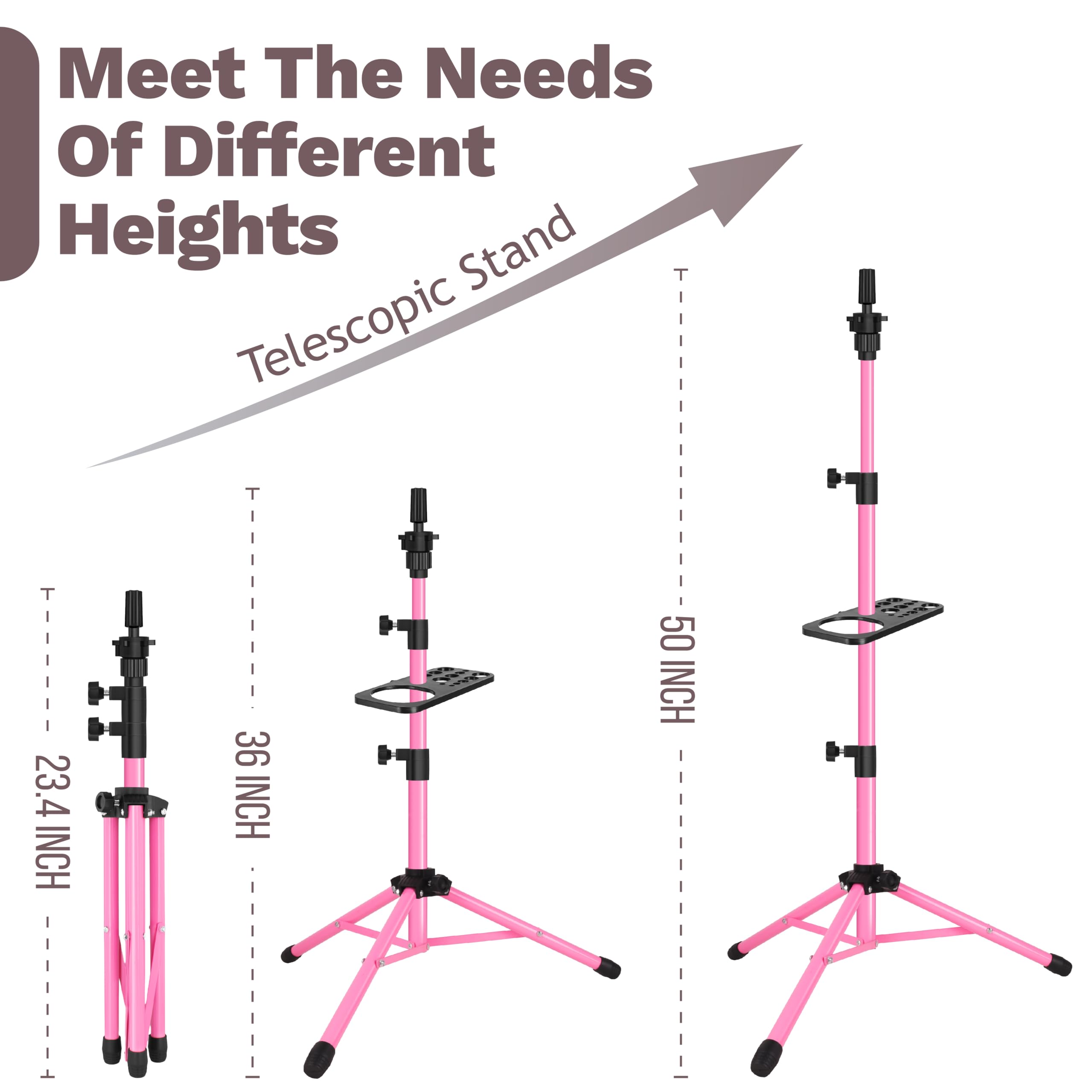Close-up of stainless steel construction on ZQIAN BEAUTY wig stand tripod