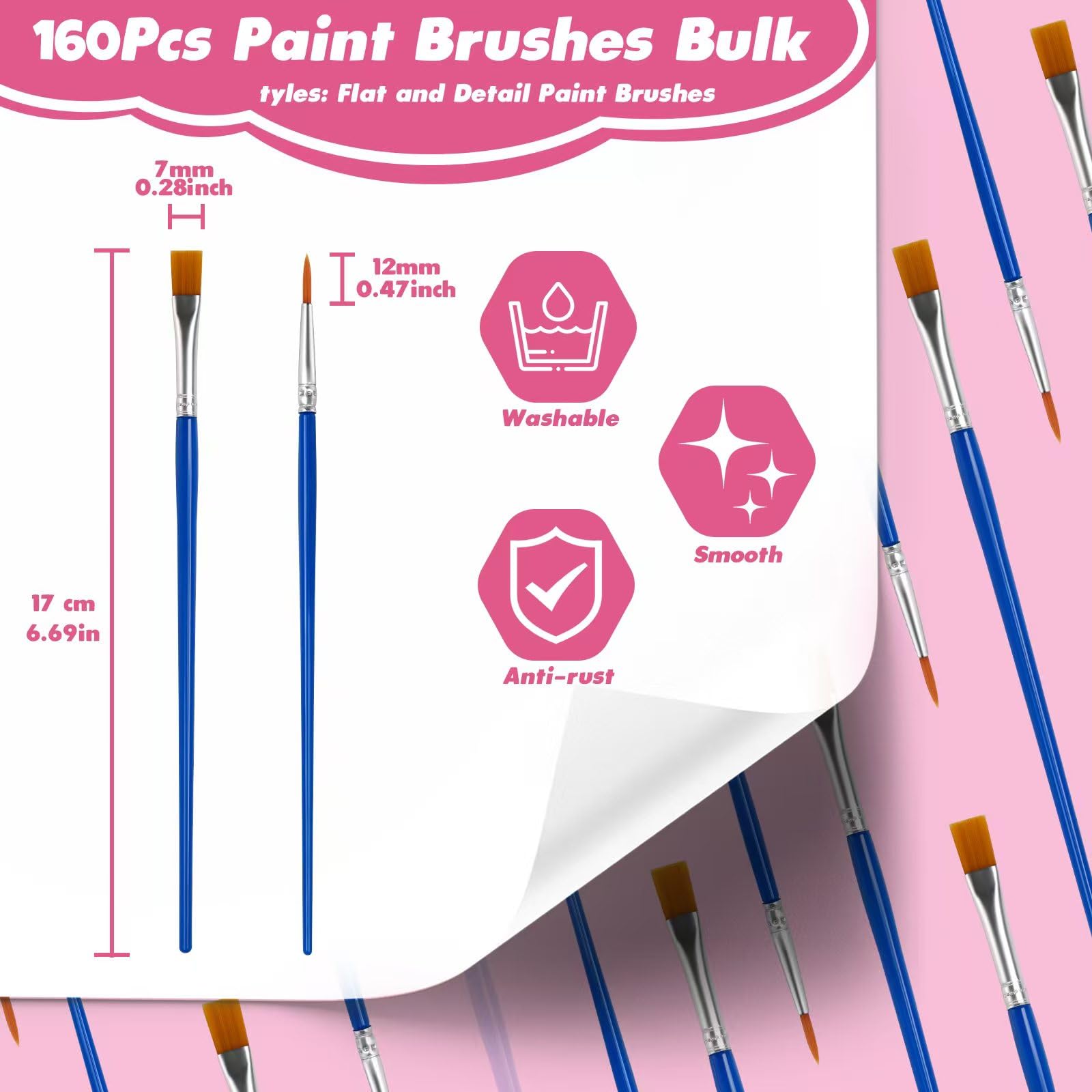 ZRLEI flat brushes 80-pcs for broad strokes and detailed lines