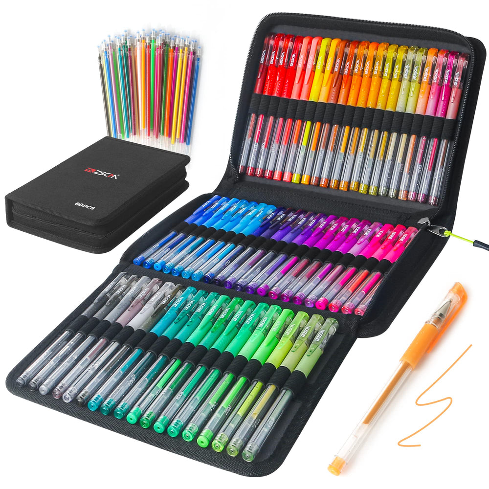 ZSCM glitter gel pen set with black canvas case for portable creativity