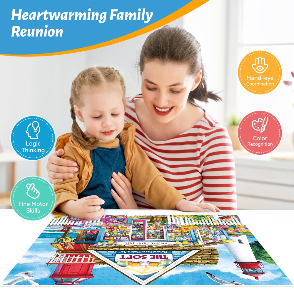 ZSYCZAO seaside gift shop scene puzzle—enjoy mindful puzzling with calming coastal vibes.