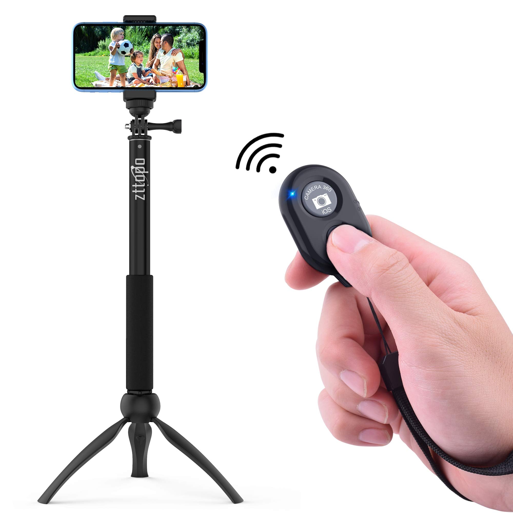 Zttopo compatible with iPhone and Android devices for quick snaps.