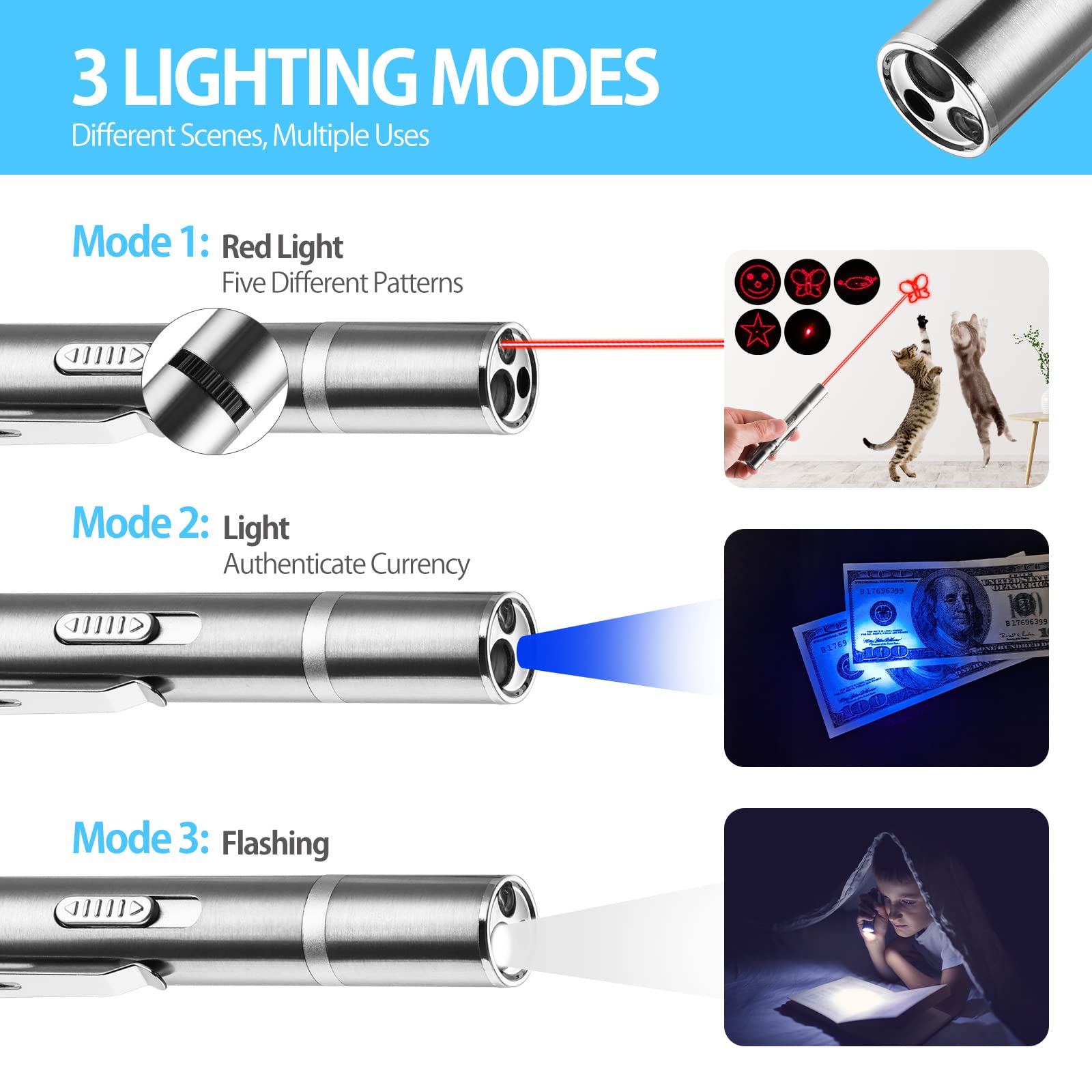 Zugesify laser pointer cat toy long-range projection to entertain curious cats.
