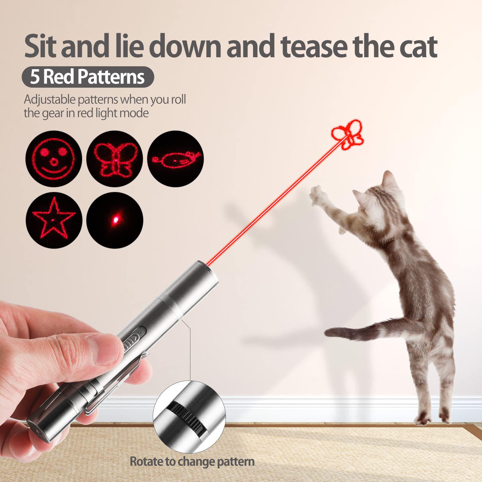 Zugesify laser pointer cat toy USB charging for convenient, battery-free use.