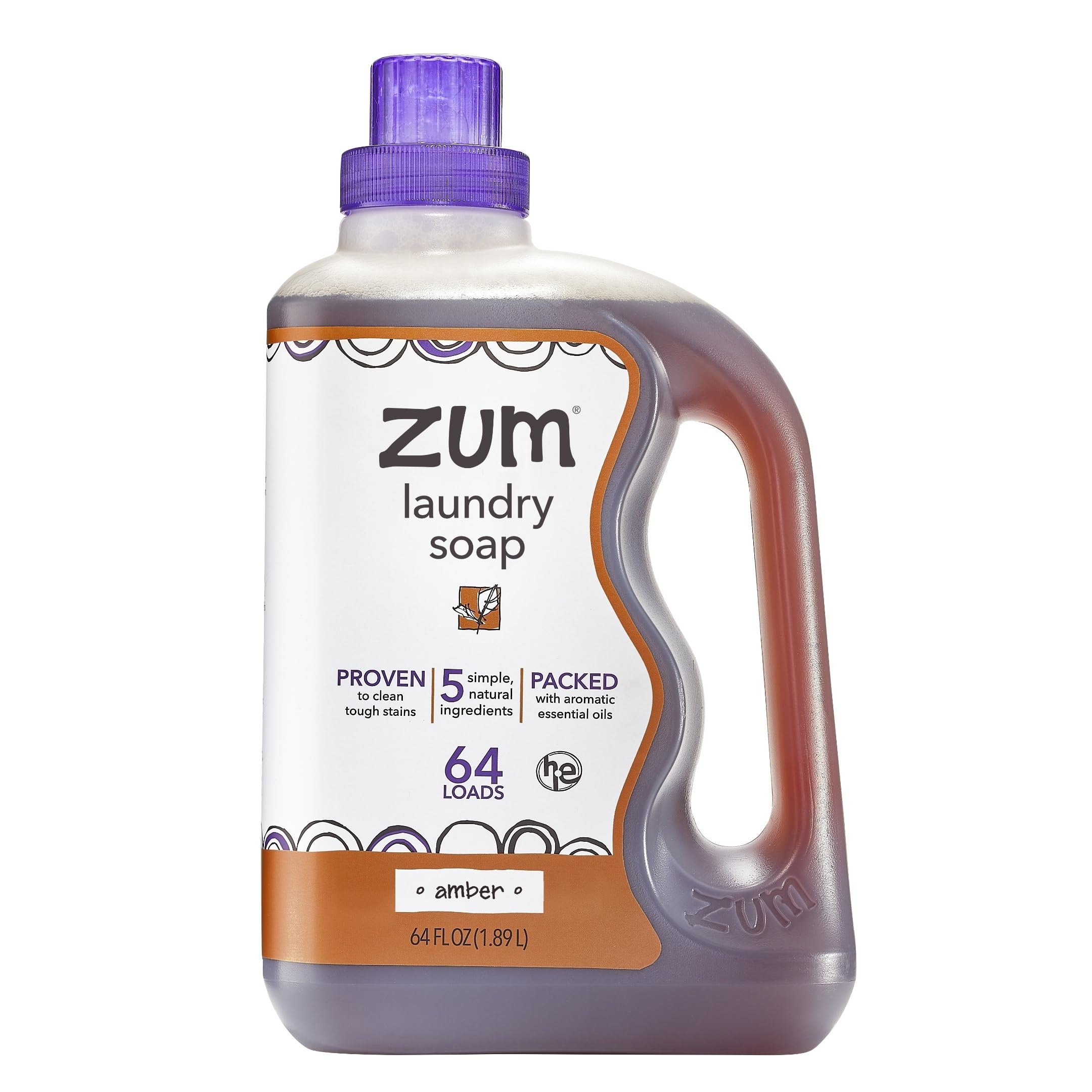 Zum clean laundry soap amber bottle with plant-based formula for sensitive fabrics