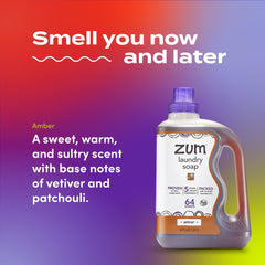 Zum label detail emphasizing baking soda for deodorizing laundry