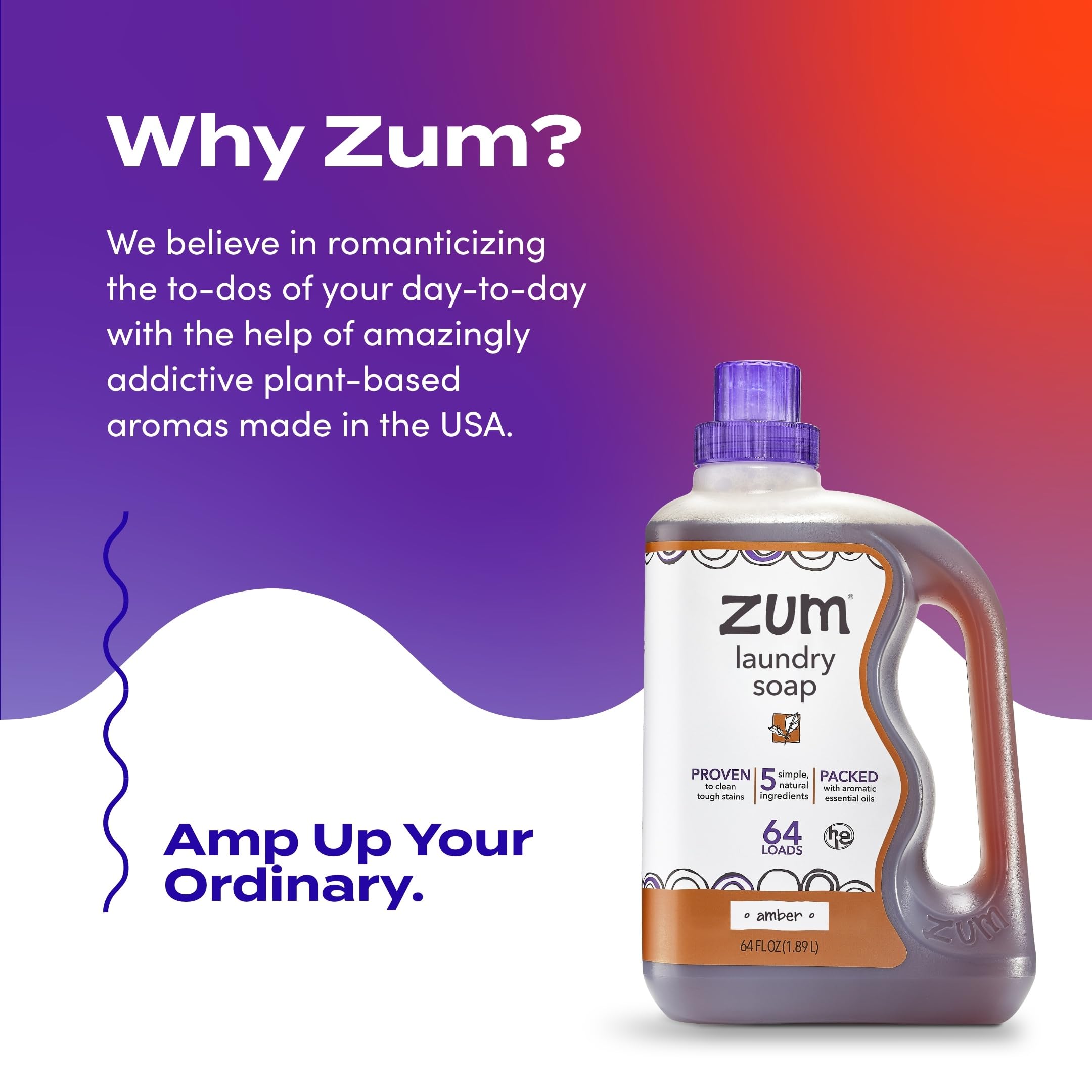 Zum two-pack 64oz packaging communicates long-lasting laundry value