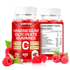 ZUNYOU magnesium glycinate gummies bottle side shows 90-count supply for daily support.