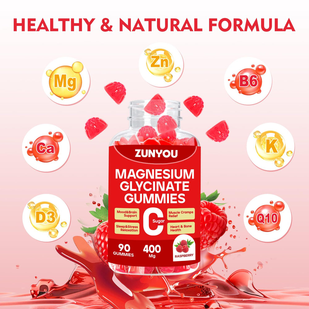ZUNYOU gummies raspberry flavor close-up, sugar-free option for daily relaxation.